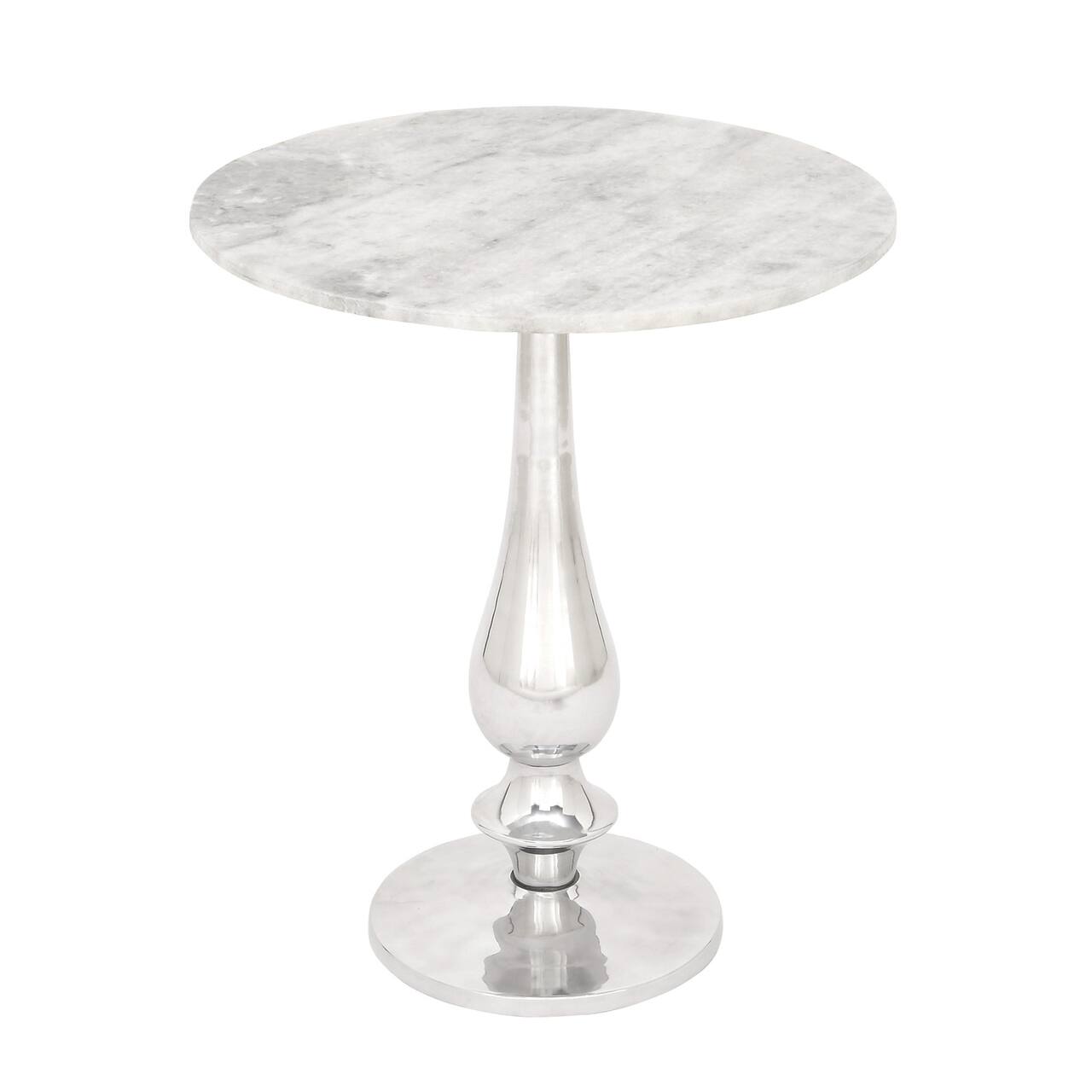 2ft. White Marble and Aluminum Traditional Accent Table